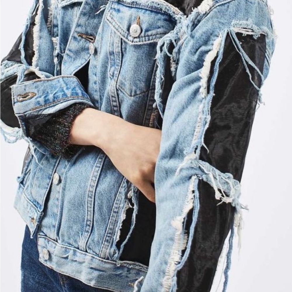 Topshop Blue Jean Jacket Modern Two-Tone Design - Picture 3 of 6